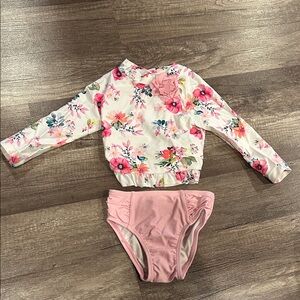 Little Me Floral Long Sleeve Kids Swim Set Size 12 Months